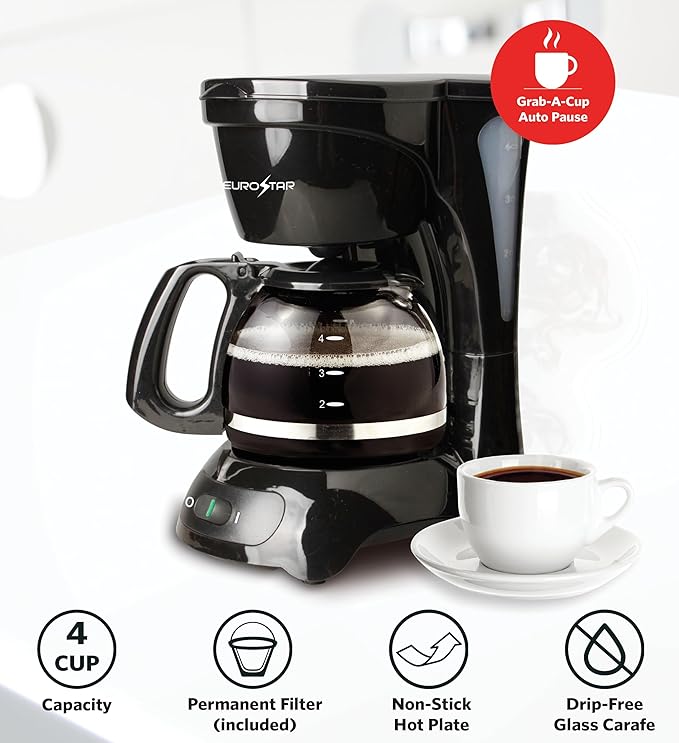 EUROSTAR ECM620B 4-Cup Coffeemaker, Black