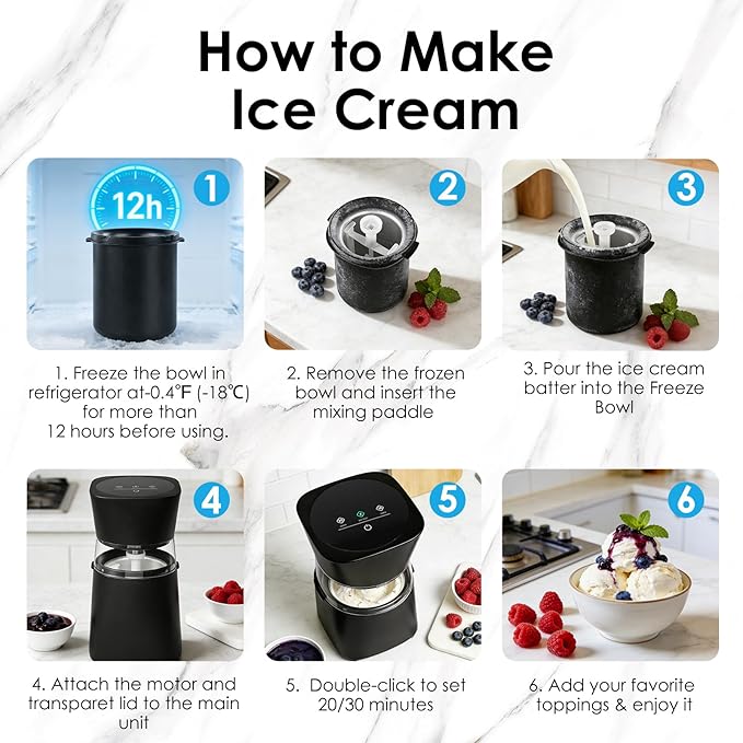 KITOART Ice Cream Maker Machine, Premium Electric Ice Cream Mini Maker Machine for Gelato, Sorbet & Frozen Yogurt - Low-Noise Operation - Easy to Clean