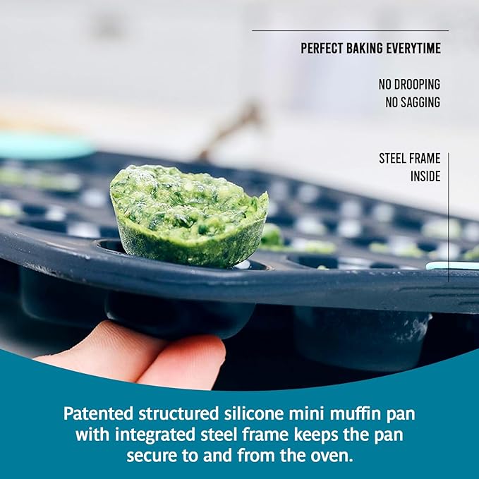 Trudeau 24-Cup Silicone Muffin Pan – Hybrid Non-Stick Bakeware with Steel Frame, Flexible Silicone with Hard Lining to Hold Shape, BPA-Free, Dishwasher Safe, Heat Safe to 428°F, Grey/Mint