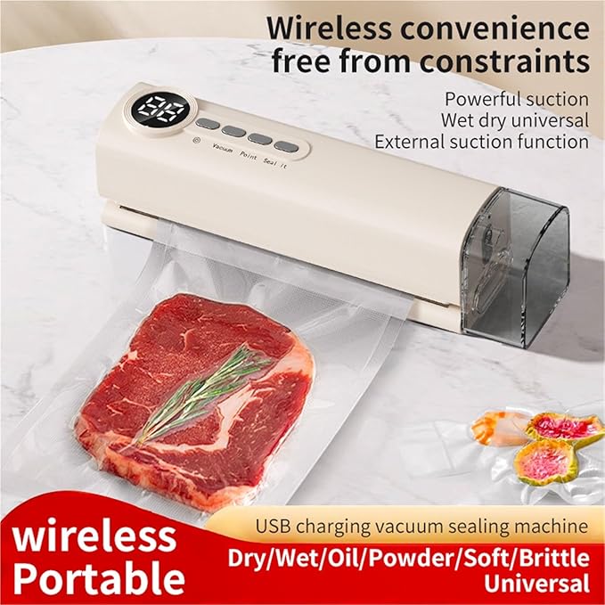 Vacuum Sealer Machine, Mini Vacuum Sealer Wireless Multifunctional Food With Suction Dry/Moist Sealing Machine Plastic Bag Heat for Food(Black)