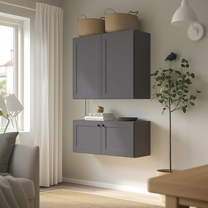 Wall-Mounted Cabinet – Solid Wood Shaker Style Medicine Cabinet with Adjustable Shelves & Soft-Close Doors for Bathroom, Kitchen, and Office Storage (Pebble Gray, 33" W x 12" D x 30" H)