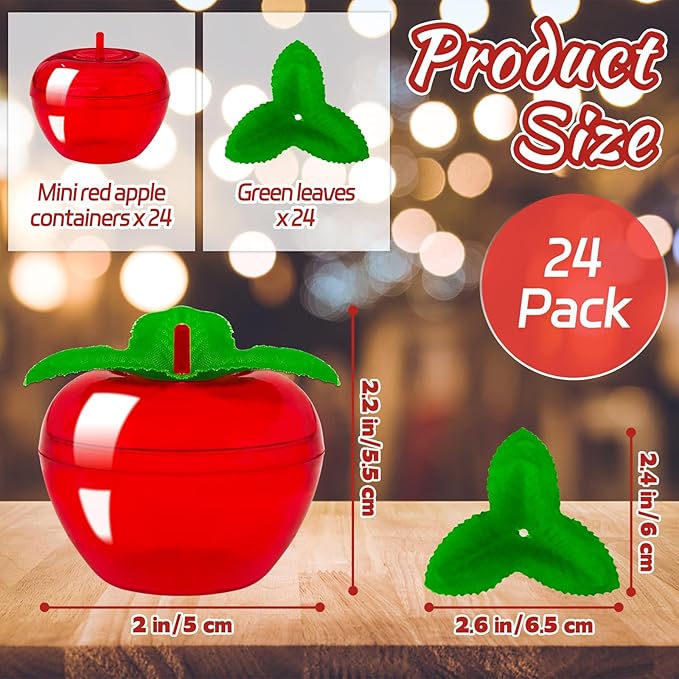 Woozettn 24PCS Plastic Apple-Shaped Containers with Lids,Mini Red Apple Candy Jars for Wedding Favors,Office Desk Storage & Seasonal Home Décor Gifts