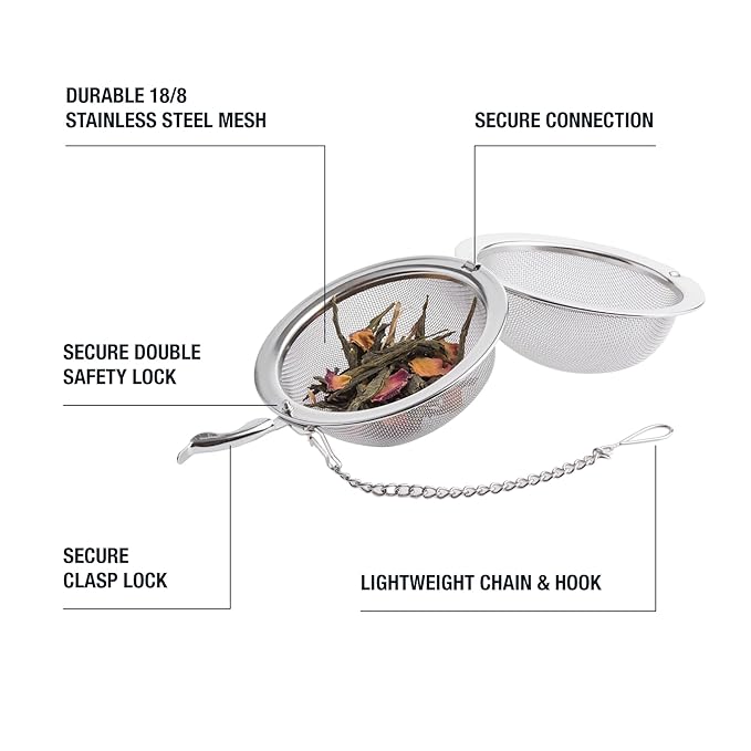 Tiesta Tea Small Stainless Steel Infuser Ball for Loose Leaf, Reusable Strainer with Extra Fine Mesh & Chain, Single Cup Steeper, Ideal for Hot & Iced Brewing, Holds 1 TBSP of Tea