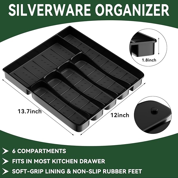 JUNLIN 49 Pieces Black Silverware Set with Steak Knives, Stainless Steel Silverware with Organizer Flatware Utensils Set for 8, Forks and Spoons Silverware Set Cutlery Set