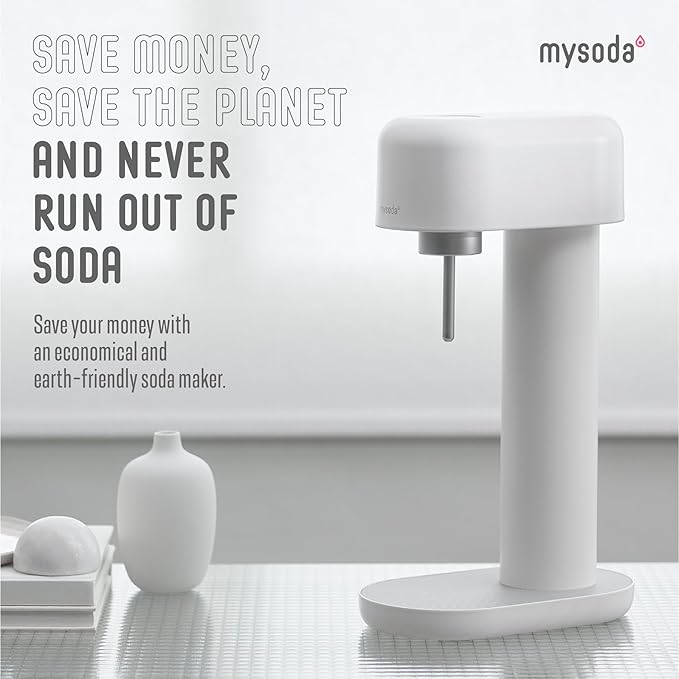 Mysoda Ruby 2 Carbonated Water Machine - Silent and Long-Lasting Aluminium Soda Maker with 1L Water Bottle - Without CO2 Cylinder - White
