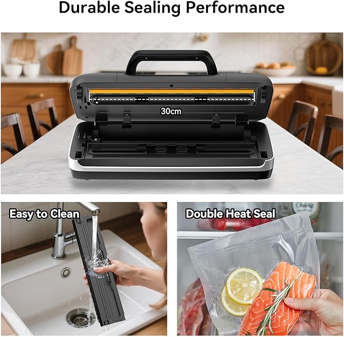 Newise 85Kpa Vacuum Sealer Machine - Kitchen Gifts, 10-in-1 Full Automatic Food Saver with Easy-Lock Handle, Built-in Cutter & Roll Storage for Dry/Moist Foods, Includes Bags & External Hose