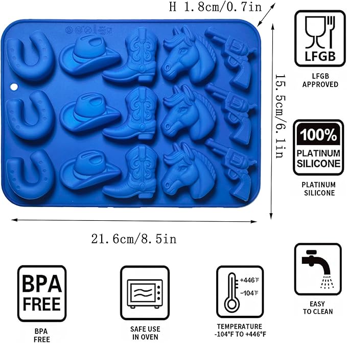 2Pcs Cowboy Chocolate Candy Molds - Cowboy Hat Boot, Horse Saddle Shape Silicone Candy Molds Western Themed Party Baking Mold Jello Ice Cube Candle Mold for Cupcake Cakesicle Decorations