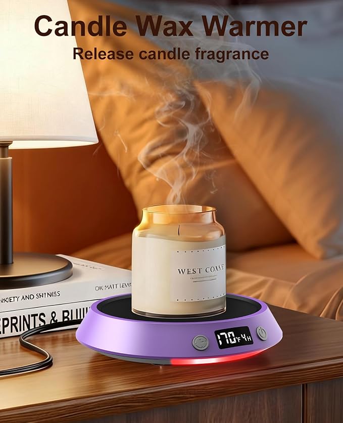 Kepwam Coffee Mug Warmer - 50W Electric Coffee Warmer for Desk 3 Temp Settings & 2-9 Timer Smart Cup Warmer for Desk Candle Warmer Plate with LED Lights Beverage Tea Milk Warmer for Home & Office