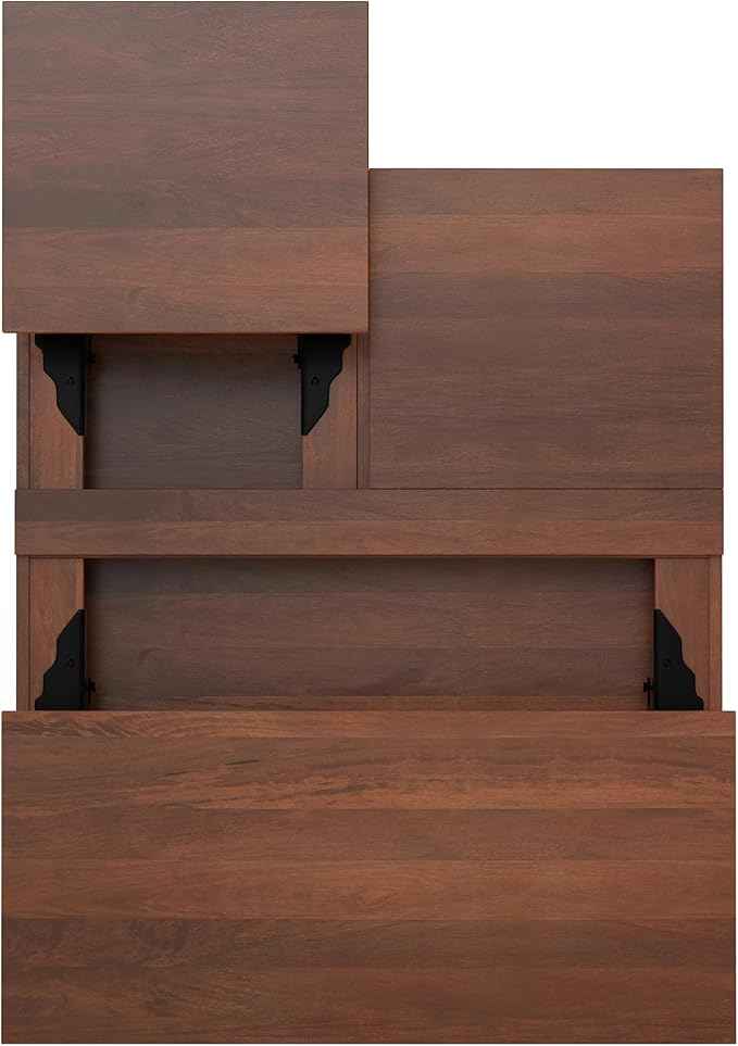 SIMPLIHOME Hunter Lift Top Coffee Table - 32 inch Wide Solid Mango Wood Industrial Square Cocktail Table in Umber Brown, Living Room Table with Dual Lift Tops, Hidden Storage and Gold Hairpin Legs