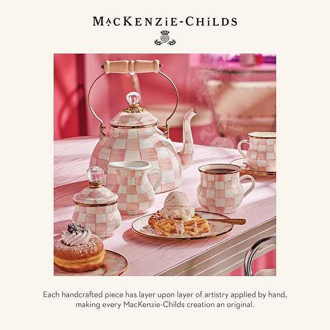 MACKENZIE-CHILDS Enamel Salt and Pepper Shakers, Kitchen Table Accessories, Pink-and-White Rosy Check