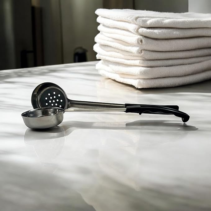 6 Ounce Slotted Stainless Steel Portion Control Ladle Spoon for Measuring and Serving; Commercial Grade Serving Scoops [Pack of 2]