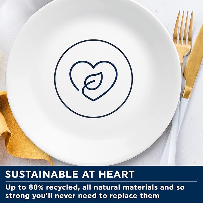 Corelle Dinnerware Set, 12-Piece, Linen Weave, Tempered Glass, Dinner Plates, Side Plates & Bowls, 3X More Durable, Half The Space & Weight of Ceramic, 1146908