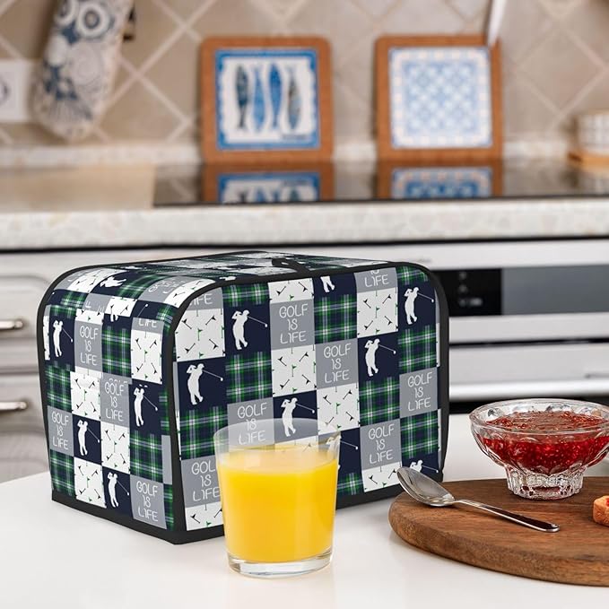 Golf Navy Patchwork Toaster Cover 2 Slice, Cute Country Bread Machine Cover, Washable Toaster Kitchen Small Appliance Cover Stain Resistant,with Top Handle
