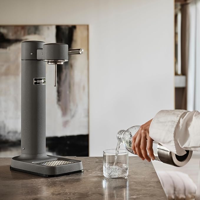 Aarke Carbonator lll with CO2 Cylinder, Sparkling & Carbonation Water Machine, Stainless Steel with PET BPA-Free Reusable Bottle Volume 1L/34 fl oz (Matte Grey)