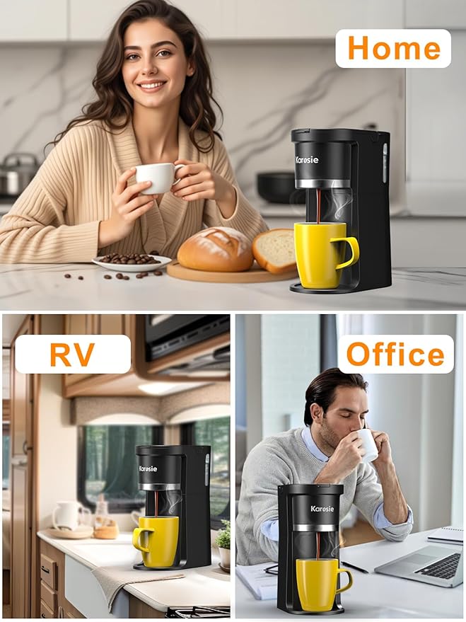 Small Single Serve Coffee Maker, Fast Brew for K-Cup & Ground Coffee, 6-12 Oz Brew Sizes, One-Button Single Cup Coffee Maker, Coffee Machine with Descaling Reminder