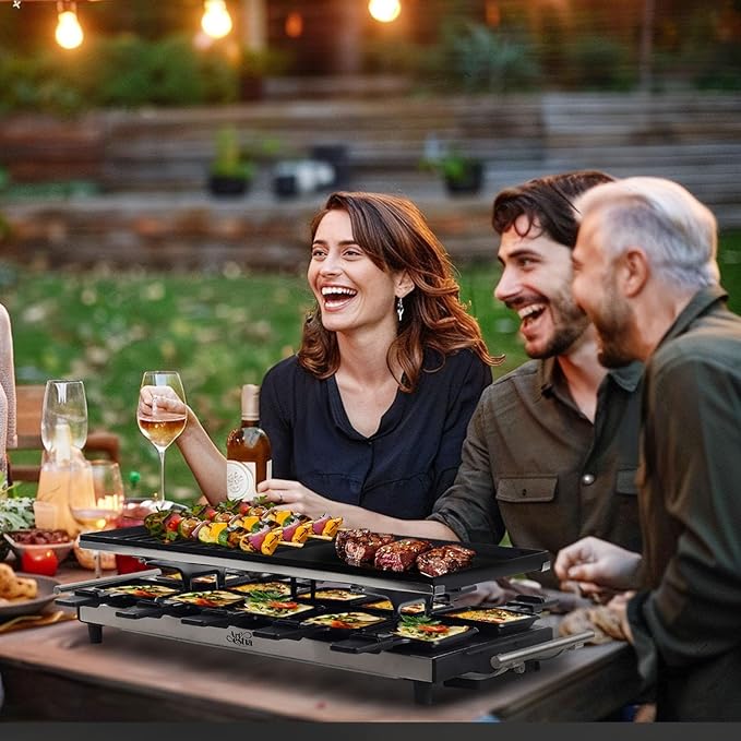 Artestia 1500W Large Size Raclette Cheese Grill Adjustable Temperature Korean BBQ Grill, Cheese Raclette with Grill Stone and Food-Grade Ceramic Glaze Reversible Aluminum Plate for Parties Family
