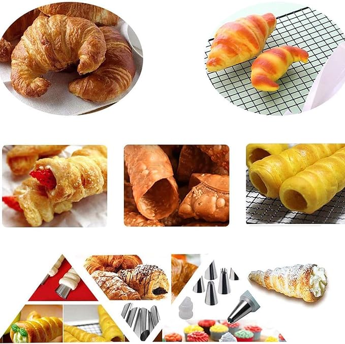 Cannoli Tubes Set, 25 Pack Large Cannoli Forms with Cleaning Brush, Reusable Silicone Piping Bag and Long Piping Tip, Stainless Steel Kitchen Tool DIY Dessert Supplies