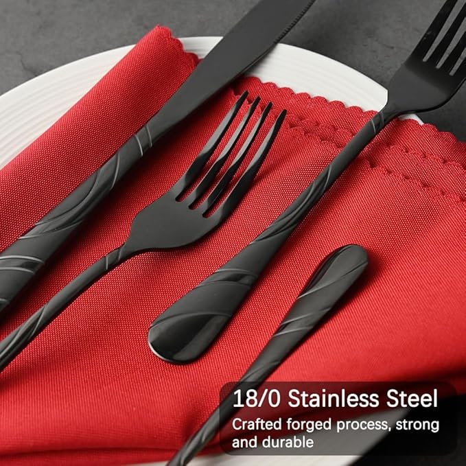 Black Silverware Set for 8, 18/0 Stainless Steel 40-Piece Frosted & Mirror Finish Flatware Set, Modern Cutlery Set for Wedding Restaurant Housewarming Party Event Serving For 8
