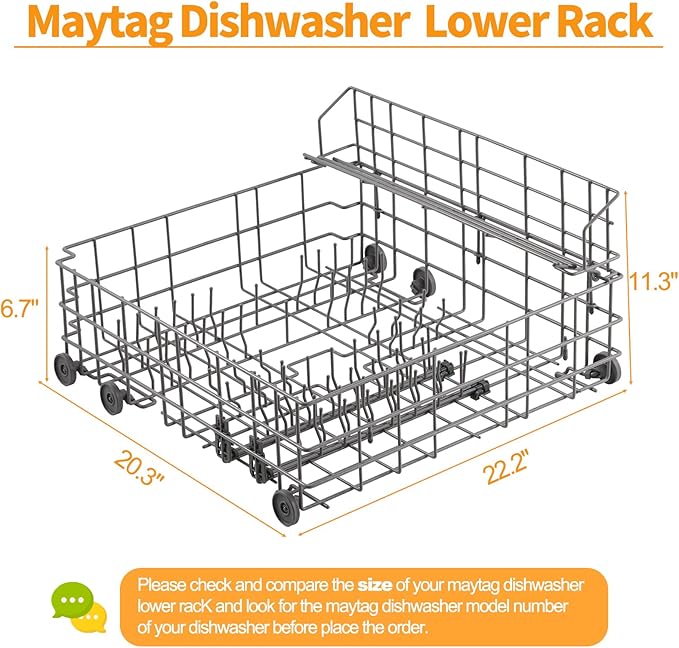 Upgraded W10139223 Dishwasher Lower Rack Replacement Parts for Maytag Jennair Dishwasher Rack MDBD820AWW MDC5100AWB Lower Dishrack Maytag Dishwasher Bottom Rack Drawer Assembly Basket Wheels