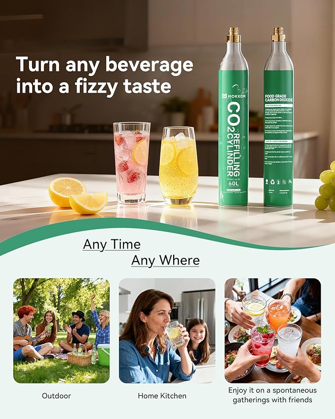 MOKKOM CO2 Cylinder for Soda Maker, CO2 Exchange Canister, Threaded Style, Compatible with All 'Screw-In' Sparkling Water Makers, Carbonates Any Drink with CO2 Tanks Gas Refill Cylinder (1PCS)