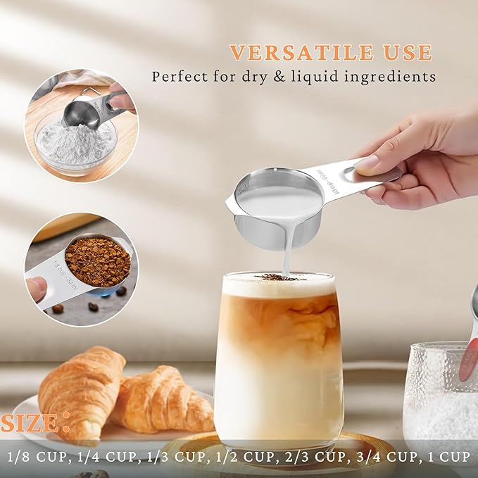 21PCS Measuring Cups and Spoons Set, Include 7 Nesting Measuring Cups, 9 Measuring Spoons and 5 Mini Spoons, Stainless Steel Metal Measuring Set, Kitchen Gadgets for Cooking & Baking