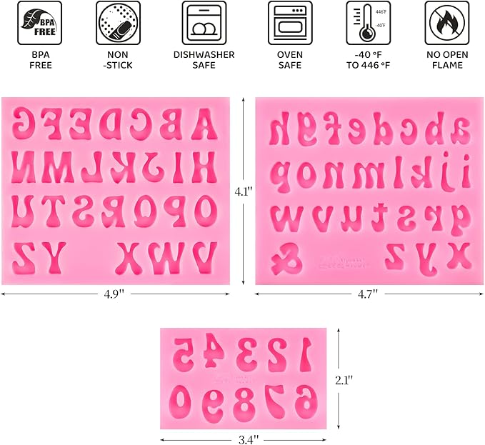 4 PCS Silicone Letter Molds, Non-Stick Number and Letter Fondant Molds for Chocolate, Candy, Cake Decoration, Cupcake Topper
