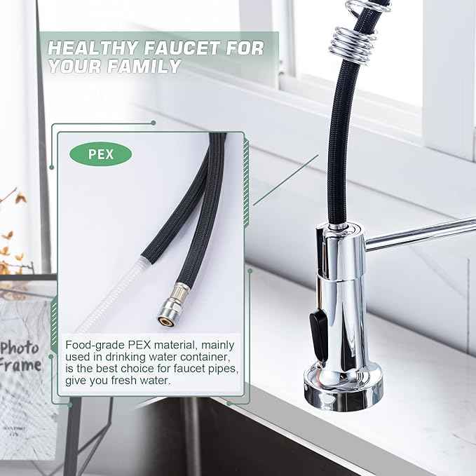 WEWE Chrome Kitchen Faucet, Faucet for Kitchen Sink with Pull Down Sprayer Kitchen Faucet with Deck Plate Stainless Steel Single Handle Spring for Farmhouse Utility Bar Laundry Sinks