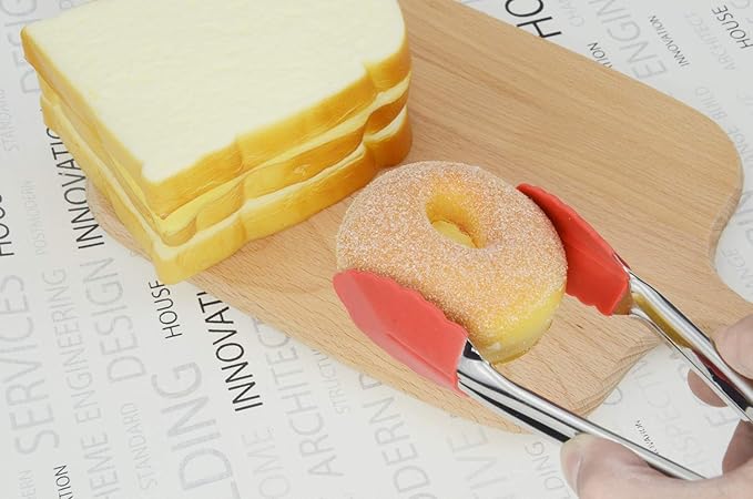Mini Tongs with Silicone Tips 7-Inch Serving Tongs, Set of 3 (Green Red Blue)