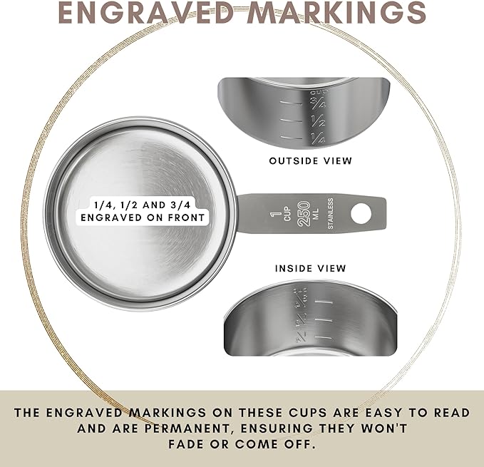 1 Cup Stainless Steel Measuring Cup | Sturdy Metal 250 ml | 240 cc | 8 oz | Single Cup for Wet and Dry Ingredients | Great for use as 1 Cup Dog Food Scoop - 1 PK