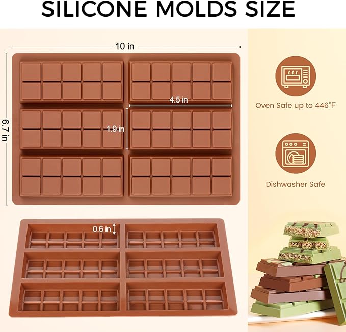 Chocolate Bar Mold, Non-Stick Dubai Chocolate Molds, Food Grade Silicone Deep Chocolate Bar Mold for Pistachio, Candy- Set of 3