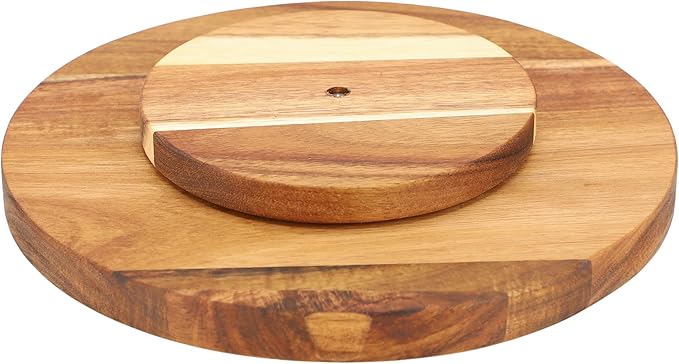 Elama 10 Inch Acacia Wood Lazy Susan Tray, Decorative Serveware, Tabletop Serving Piece (10 Inch Lazy Susan)