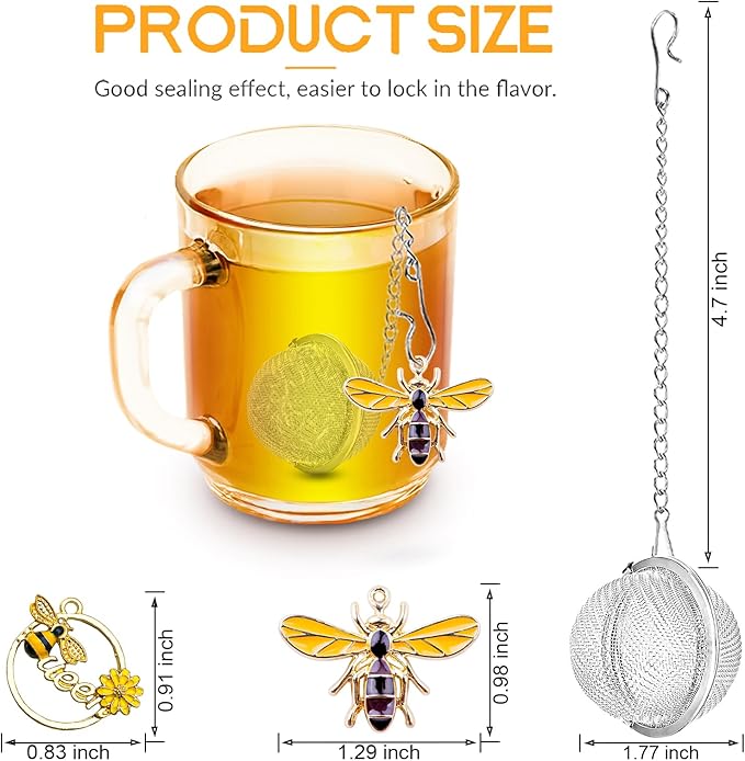 Tea Strainers for Loose Tea, Set of 2 TeaSanavie Stainless Steel Tea Ball, Tea infuser with Honeybee & Queenbee Charm