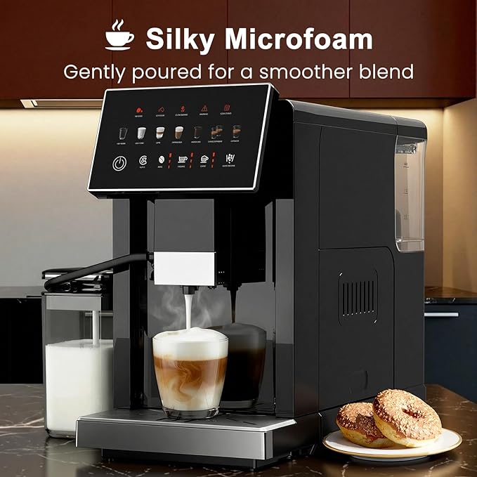 Kndko Fully Automatic Coffee Machine, 20 Bar Automatic Espresso Machine, Coffee Maker with Grinder for 15 Settings, Auto Self-Cleaning, Touch Control for Cappuccino & Latte, Removable Water Tank