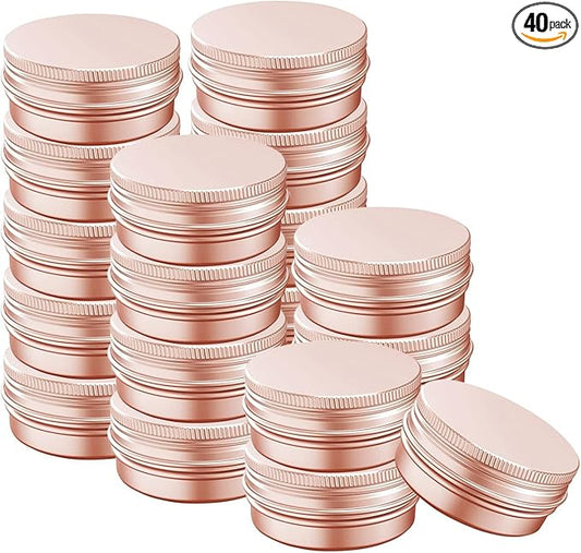 1 Ounce Aluminum Tin Jar with Screw Cap 30mL Tin Cans Refillable Containers for Cosmetic, Lip Balm, Cream, Lotion, Balms, Spices, Salve, Rose Gold 40 Pcs