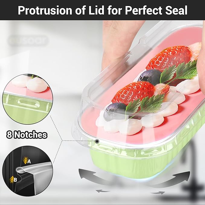 EUSOAR Foil Ramekins with Lids, 25pcs 6.8oz 6.5"x2.5"x1.2" Disposable Aluminum Mini Loaf Pans with Lids, Rectangle Cupcake Baking Cups Containers Wrappers，Dessert Cheesecake Creme Brulee Ramekins Pan