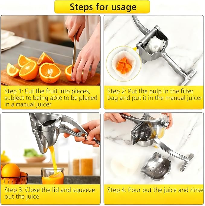 Hand Juicer Squeezer, Aluminum Alloy Fresh Fruit Juice Extractor, Fruit Juice Handheld Press Squeezer with Seed Filter, Heavy Duty Manual Hand Press Juicer for Orange Pomegranates Apple Lemon Lime (4)