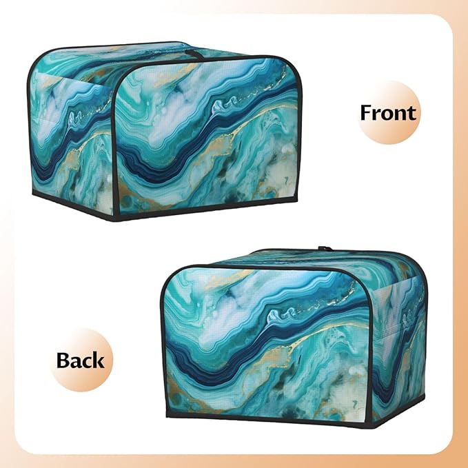 Toaster Cover 4 Slice Teal Turquoise Liquid Marble Print Waterproof Appliance Cover with Hang Loop Bread Baker Toaster Cover for Kitchen