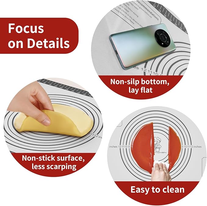 Silicone Baking Mat, Non Stick Silicone Pastry Mat for Dough Rolling, Fondant Mat, Pie Crust Pizza, Macaron,Cookie Sheet, Reusable Baking Supplier Tools White Gray 32X24INCH