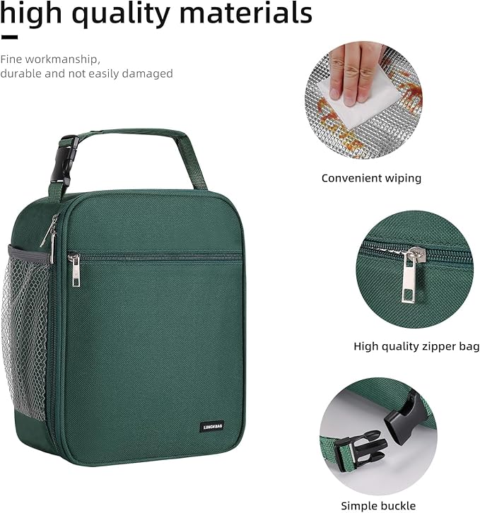 Lovoeo Lunch box Lunch bag for men women Insulated Lunchbox Lunch bags for Work Picnic Travel(Deep green)