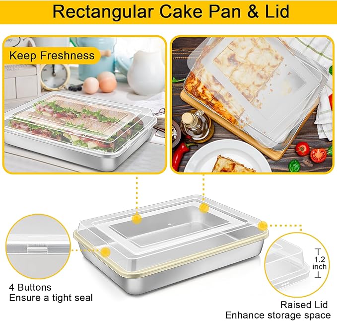 Bakeware Sets, P&P CHEF 9-Piece Stainless Steel Baking Pans Set, Round/Square Cake Pan, Toaster Oven Pan, Lasagna Pan, Loaf Pan, Pizza Pan, Muffin Pan, Dishwasher Safe & Durable, Healthy & Non-toxic