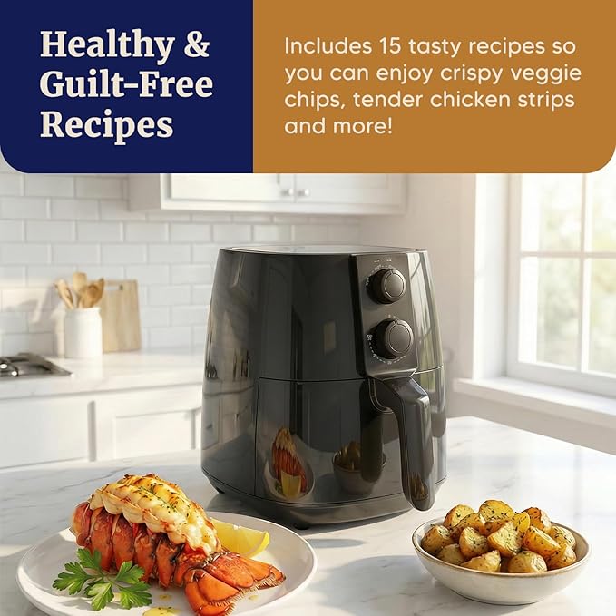 Elite Gourmet EAF4617 Electric Digital Hot Air Fryer, 1350Watts, Oil-Less Healthy Cooker, Timer & Temperature Controls, 4 Quart, Black