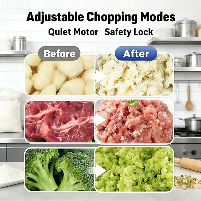 Electric Garlic Chopper Mini, Upgraded Rechargeable Veggie Chopper With Storage and Cover, One-Touch Food Processor with 4 Stainless Steel Blades for Onion Meat Chili Ginger (Green, 320ml)