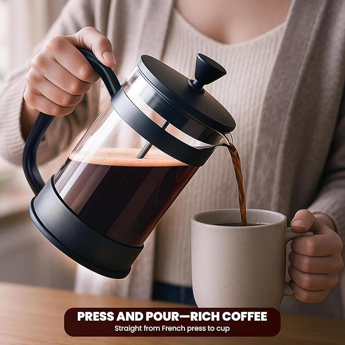 Utopia Kitchen Borosilicate Glass French Press Coffee Maker 21 Oz, Heat-Resistant Cafetiere & Tea Maker, Thickened Glass Coffee Press for Travel and Camping, Black