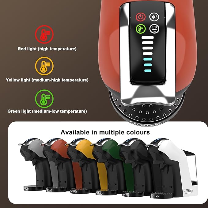 KOTLIE EM-308B Espresso Machine, Single Serve Coffee Maker Compatible with Multiple Capsule Types, Ground Coffee, and ESE Pods, 3 Temperatures, 7 Water Volume Levels, 34 Oz (Orange)