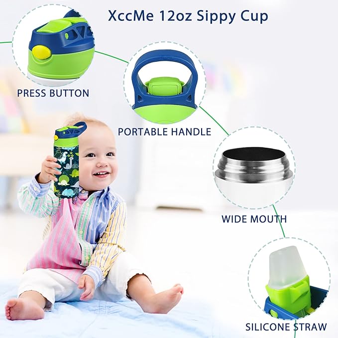 Kids Sublimation Tumbler,12oz Sublimation Water Bottle Blanks,Straight Stainless Steel Todder Sippy Cup,4PACK Double Wall Insulated Sippy Tumbler with Handle,Shrink Films,Leak Proof Blue