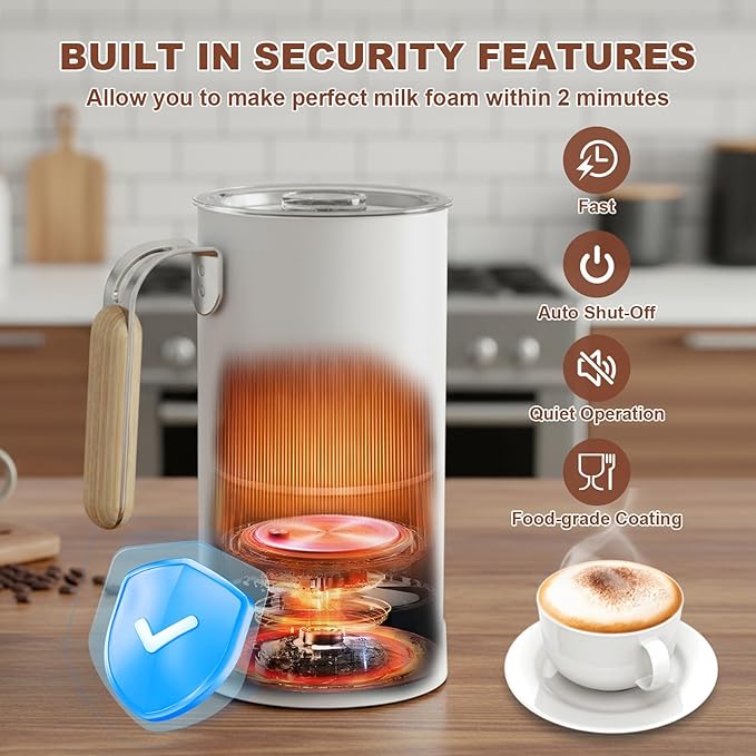 5 in 1 Electric Milk Frother Automatic Hot & Cold Foam Maker Auto Shut-Off Durable Detachable Milks Frother Fast Frothers Safe BPA Free Easy to Use and Clean for Heated Milks, Matcha (White)