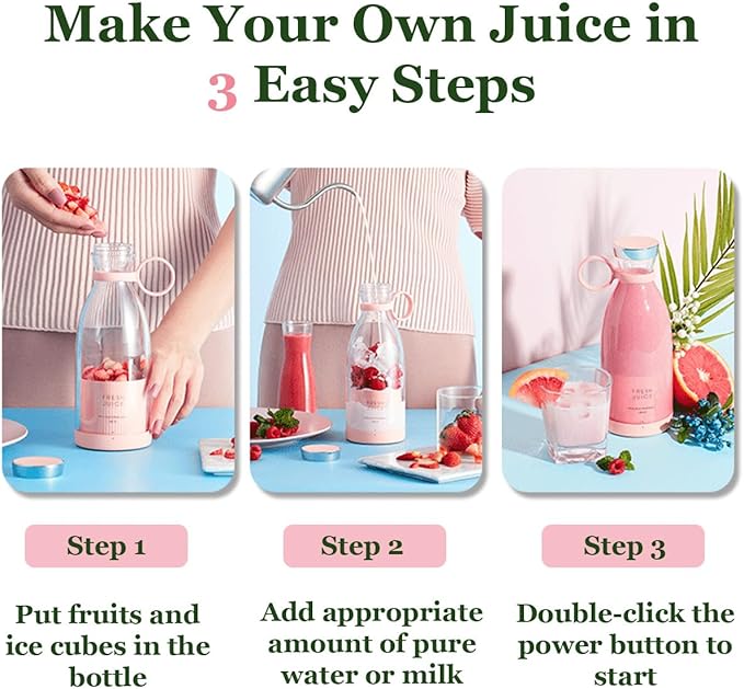 Upgraded Fresh Juice Blender Portable, Juicer Portable Blender Shake, 380ML USB/Magnetic Charging for Shakes and Smoothies, with Travel Cup and Lid (White,Magnetic charging)