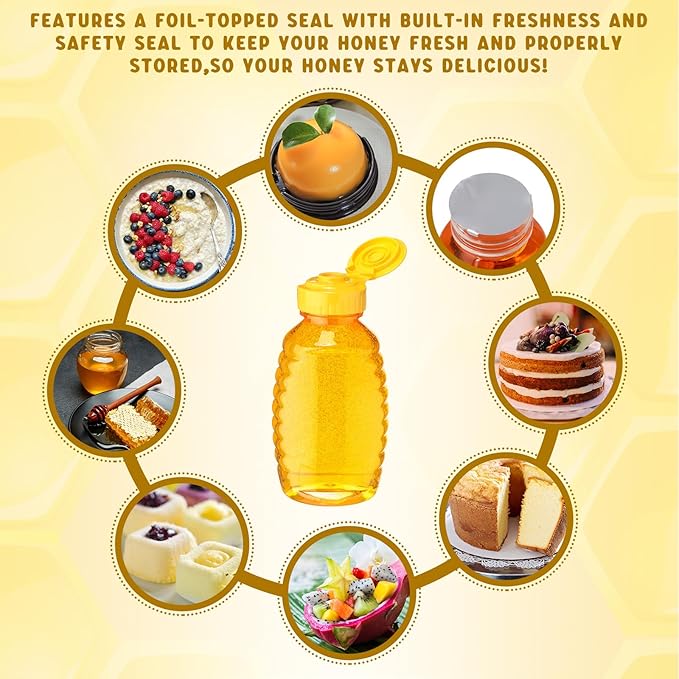 Nosiny 72 Pack 8 oz 12 oz 18 oz Honey Bottles Clear Plastic Squeeze Bottle Empty Refillable Jar Dispenser with Leak Proof Flip Caps Honey Containers for Storing and Dispensing