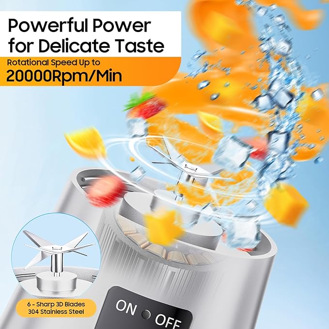 Portable Blender for Smoothies & Shakes - Cordless Personal Size Mini Blender with BAP Free Juice Cup, USB Rechargeable Suit for Sports/Picnic, Mother's Day