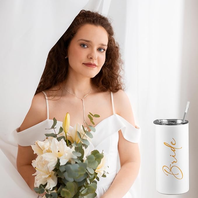 Bride Tribe Gifts Set of 4 Cups Bachelorette Party Favors Wedding Gifts for Bridesmaid Bride Stainless Steel Skinny Tumbler with Lid and Straw 15 OZ Pink
